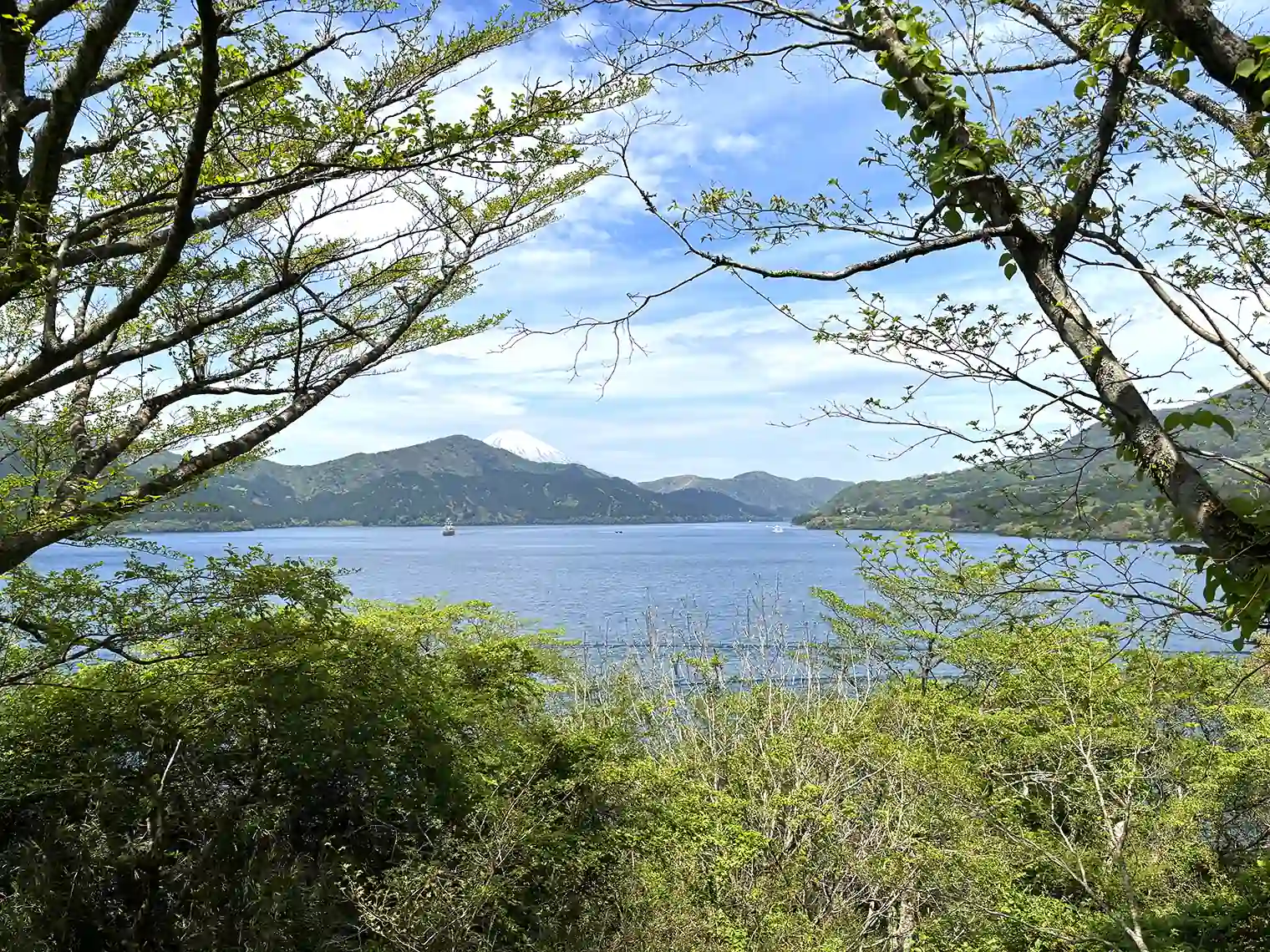 塔の鼻広場から見る芦ノ湖と富士山